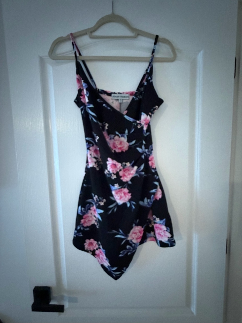 Almost Famous Black Floral Handkerchief Hem Slip Dress